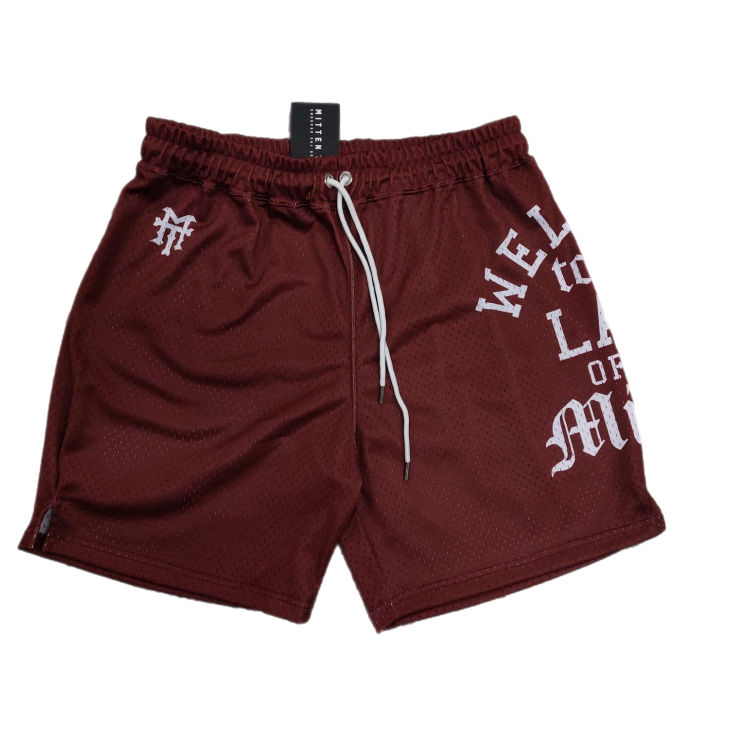 MT welcome Burgundy mesh shorts